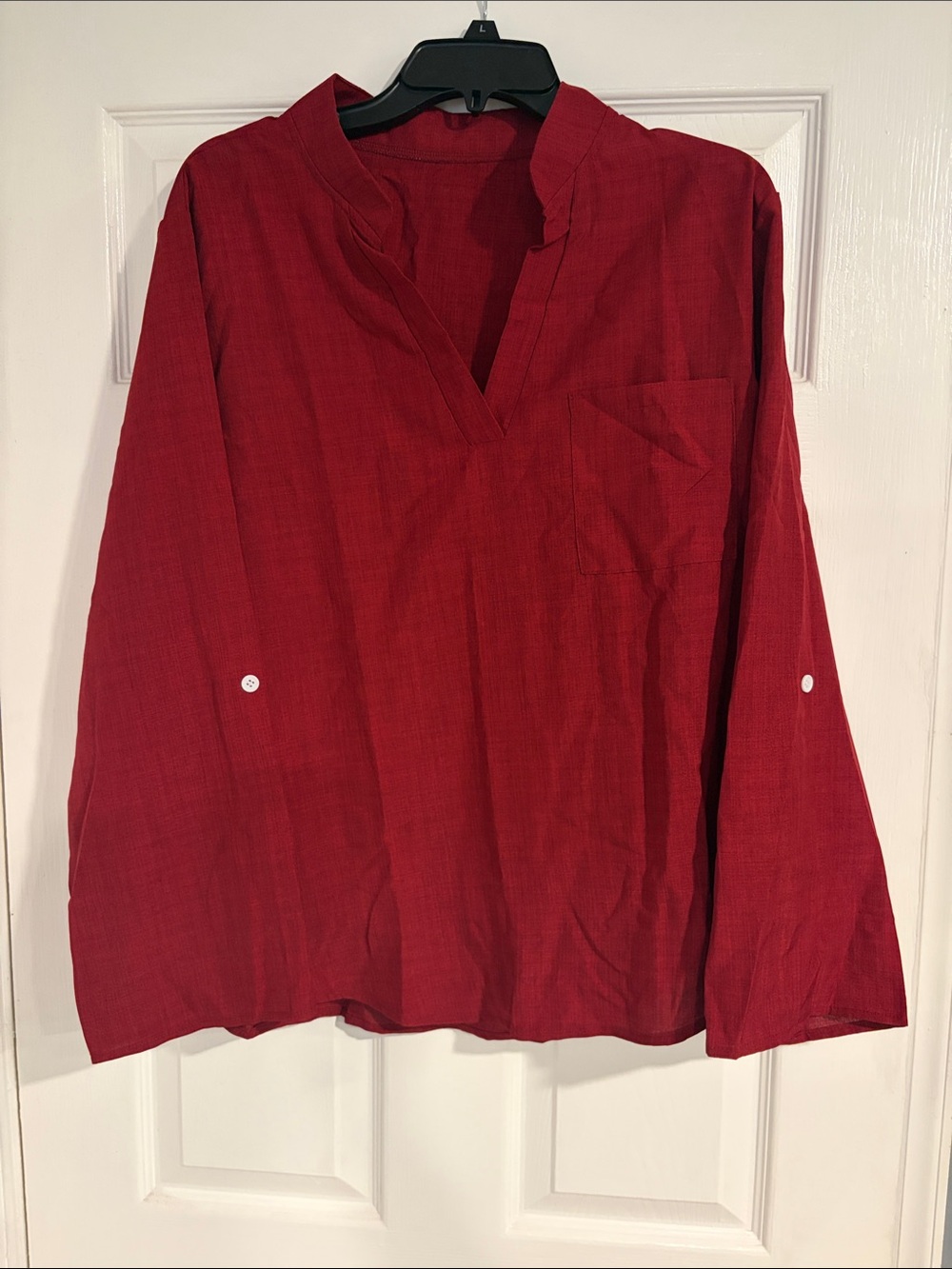 Red V-Neck Long Sleeve Tunic Top